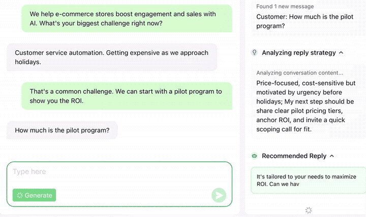 Current Dealism AI Customer Agent interface showing conversation guidance and human control