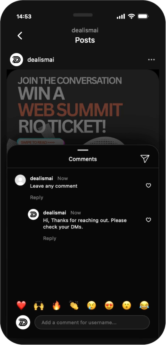 Dealism Instagram post with automated comment reply